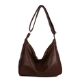 Brown faux leather large tote bag with adjustable shoulder strap and hobo design - Brown