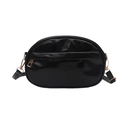 Glossy black shell-shaped crossbody bag with gold zippers and adjustable strap for women - Black