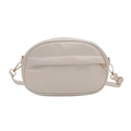 Minimalist beige PU leather crossbody bag with adjustable strap and front zipper - White