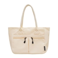 Borsa tote minimalista in nylon bianco crema con due tasche frontali con cerniera - Bianco Sporco