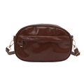Vintage dark brown PU leather crossbody bag with glossy finish and front zipper pocket - Brown