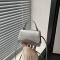 Mini sac carré argenté à motif crocodile avec poignée ronde et bandoulière chic - Argenté