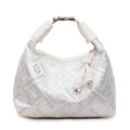 Borsa a mano in raso bianco con ricami floreali di prugno e geometria - Bianco Sporco