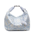 Borsa hobo blu ricamata con manico annodato e motivi floreali geometrici tradizionali - Blu