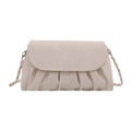 Beige pleated cloud crossbody bag with gold chain strap and marble flap detail - White Without Pendant
