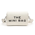 Weiße Mini-Umhängetasche mit breitem Gurt und The Mini Bag Schriftzug auf Leder - Weiß