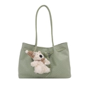Light green woven handbag with plush bear pendant and elegant top handles - Green with Charm