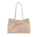 Chic light pink woven tote bag with silver buckle detail and long double handles - Pink Without Pendant