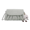Light green pleated chain crossbody bag with cloud texture and plush charm accessory - No Pendant / Green