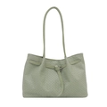 Light green woven tote bag with Intrecciato leather pattern and slim shoulder strap - Green Without Pendant
