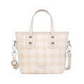 Damen Mini-Beuteltasche in Creme-Beige-Karo mit verstellbarem Crossbody-Riemen - Creme/Beige Karo