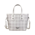 Silberne karierte Beuteltasche mit Metallic-Effekt, Henkeltasche mit verstellbarem Gurt - Silber Kariert