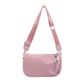 Pink nylon underarm pillow bag with adjustable strap and CHOU embroidery - With Pendant / Pink