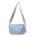 Light blue nylon hobo crossbody bag with wide shoulder strap and embroidery detail - Blue