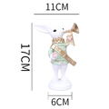 Resin Easter bunny figurine playing a golden trombone in a green band uniform - Blowing Horn Style (HA0011A)