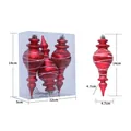 Set of three red spire Christmas ornaments with white glitter spirals in a clear box - Red