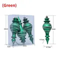 Green finial Christmas ornaments with white glitter spirals in a set of three - Green