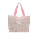 Graffiti canvas tote bag with pink straps featuring bear and street art prints - Pink