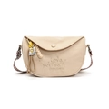 Beige nylon saddle bag with letter embroidery and colorful wide shoulder strap - Off White
