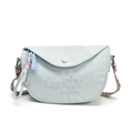Light blue saddle crossbody bag with 'Love yourself' embroidery and woven strap - Blue
