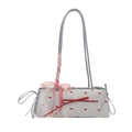 Chic shoulder bag with red bows and lace detailing on light grey fabric for women - Blue
