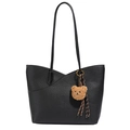 Sac fourre-tout en cuir noir avec pendentif ours pour le bureau et les sorties chic - Noir Avec Pendentif
