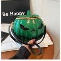 Metallic green 3D pumpkin shoulder bag with crocodile texture strap and golden hardware - Green