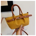 Borsa tote minimalista in pelle scamosciata gialla con manici marroni e fibbia - Giallo