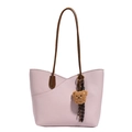 Sac fourre-tout lavande en cuir grainé avec anses brunes et breloque ourson - Rose Avec Pendentif