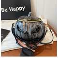 3D pumpkin cross-body handbag in black textured finish with Jack-o'-lantern face - Gray
