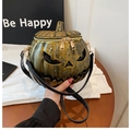 3D pumpkin crossbody bag in bronze finish with crocodile texture strap and zipper detail - Copper