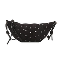 Bolso de hombro media luna negro con estampados de lazos blancos y correa de nudo - Negro