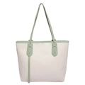 Wald-Stil Tote Bag aus beigem Kunstleder mit grüner Prägung und Schulterriemen - Grün