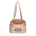 Cute toast-shaped crossbody bag with cat face design and top handle for women - Tan