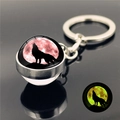 Luminous howling wolf keychain with pink moon glass ball and silver metal ring - Pink Moon Wolf Shadow (XSWX2748-8)