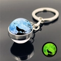 Luminous howling wolf glass ball keychain with double-sided glowing effect in dark - Dark Blue Wolf Shadow (XSWX2748-11)