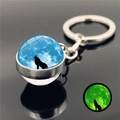 Luminous howling wolf moonlight crystal ball keychain in silver metal finish glow - Blue Moon Lone Wolf (XSWX2748-13)