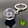 Howling wolf crystal ball keychain with glow in the dark effect in silver metal finish - Realistic Wolf Head Sketch (XSWX2748-14)