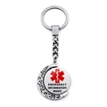 Silver medical alert keychain featuring a rotating moon pendant with diabetic star of life - Emergency Information Inside (JY007306-1)