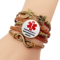 Mehrlagiges Lederarmband für Diabetiker mit Schmetterling und medizinischem Notfall-Symbol - Notfallinformationen (JY007307-1)