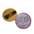 Artistic round bohemian elephant brooch with purple mandala and bronze pin backing - Purple Mandala Elephant Head (JY007375-4)