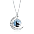Collana a mezzaluna d'argento con silhouette di lupo ululante e gemma azzurra - Uluato di Lupo Toni Freddi (JY007340-3)