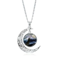 Collier croissant de lune évidé avec pendentif loup hurlant sous un dôme de verre - Hurlement de Loup sous le Ciel Étoilé (JY007340-6)