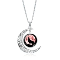 Collier lune gothique avec pendentif loup hurlant et détail gemme de pleine lune rose - Silhouette de Loup de la Pleine Lune Rose (JY007340-8)