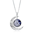 Collier pendentif lune et loup en argent avec design croissant évidé et motif loup - Deux Loups Blancs Nuit de Lune (JY007340-18)