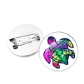 Broche artístico de tortuga marina de cristal con cierre de pasador metálico plateado - Estilo Tortuga Textura Arte Colorido (JY007410-4)