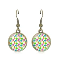 Vintage bronze drop earrings with colorful polka dot patterns in a glass dome finish - Multicolored Polka Dot Vintage Style (JY007369-8)