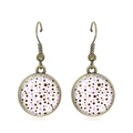 Vintage retro polka dot drop earrings with bronze hooks and pink circular accents - Pink and Brown Dots on White Style (JY007369-9)