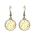 Classic polka dot drop earrings with vintage bronze hooks and colorful glass cabochons - Multicolored Polka Dots on Light Yellow Style (JY007369-10)