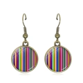 Bohemian retro bronze hook earrings with colorful striped round geometric pattern - Multicolored Vertical Stripes Style (JY007369-13)